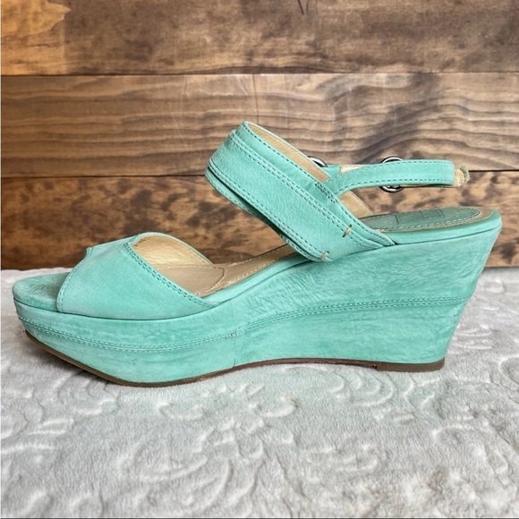 Frye Carlie Sling Platform Wedge Sandals Sz 9.5M Teal Mint Green Chic Prep EUC - Picture 13 of 14